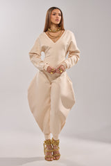 COMFY COZY SWEATSHIRT JUMPSUIT IN BONE