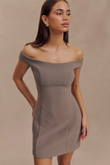 Cassidy Crepe Off Shoulder Mini Dress - Smoke