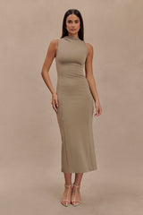 Taylor Draped Stretch Crepe Midi Dress - Mushroom