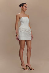 Sasha Taffeta Strapless Corset Mini Dress - White