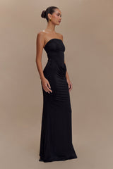 Madison Strapless Slinky Maxi Dress - Black