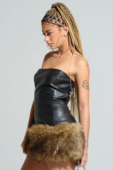 BARON PU MINI DRESS WITH FUR TRIM