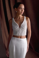 Kathia Pearl Hand Beaded Top - White