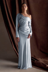 Iris Long Sleeve Satin Maxi Dress - Frosted Blue