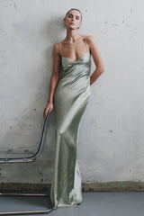 Lilly Sweetheart Satin Maxi Dress - Sage