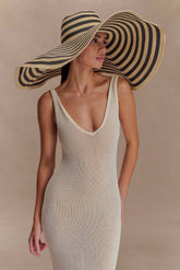 Cecil Straw Maxi Hat - Black And Neutral Stripe
