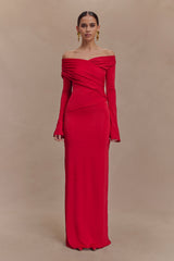 Therese Off Shoulder Ruched Maxi Dress - Red