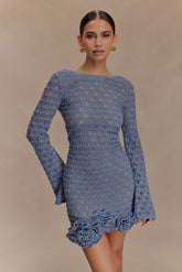 Aileen Ruffle Crochet Mini Dress - Steel Blue