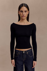 Paedyn Merino Wool Ribbed Long Sleeve Top - Black