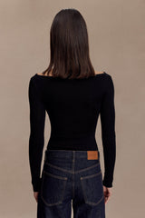 Paedyn Merino Wool Ribbed Long Sleeve Top - Black