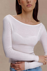 Paedyn Merino Wool Ribbed Long Sleeve Top - Ivory