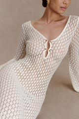 Kayleigh Crochet Fishtail Flare Sleeve Maxi Dress - White