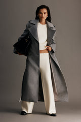 Levi Long Trench Wool Coat - Grey Marle