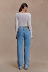 Paedyn Merino Wool Ribbed Long Sleeve Top - Ivory