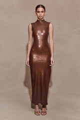 Veronica Sequin Midi Dress - Chocolate