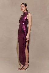 Veronica Sequin Midi Dress - Plum