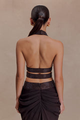 Siren Satin And Diamante Halter Top - Dark Chocolate