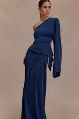 Vivica Slinky Gathered Maxi Skirt - Midnight Navy