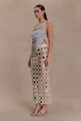 Noel Mirror Knit Midi Skirt - Beige