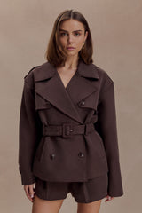 Alden Short Trench Jacket - Chocolate