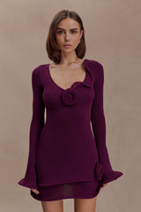 Samira Knit Long Sleeve Mini Dress - Plum