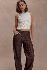 Theo Faux Leather Mid Rise Pants - Dark Chocolate