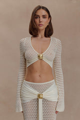Mania Crochet Long Sleeve Cropped Top - Ivory
