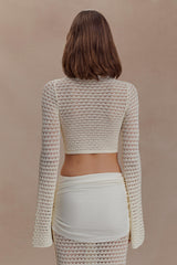 Mania Crochet Long Sleeve Cropped Top - Ivory