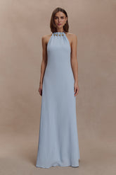 Abeda Cotton Maxi Dress With Hardware - Pale Blue
