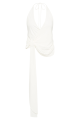 Tyla Draped Slinky Halter Top - White