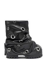 AKIRA GOLD FABLE BLACK GROMMET EMBELLISHED FLAT BOOTIE