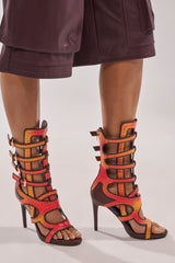 AKIRA GOLD FEVER ORANGE MULTI OMBRE OPEN TOE BOOTIE