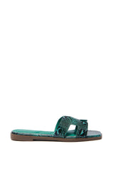 AKIRA HOWDY GREEN SNAKE SLIP ON SANDAL