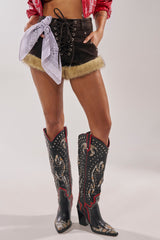 AZALEA WANG HYPERION BLACK MULTI COLOR WESTERN STUD BOOT