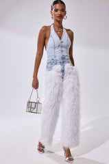 BADDIES ONLY DENIM FUR JUMPSUIT