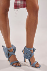 AKIRA GOLD KERSHAW DENIM POCKET STILETTO STRAP SANDAL