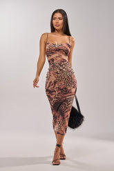 CLAWS OUT LEOPARD MIDI SLIP DRESS