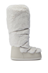 AZALEA WANG TAYTON BEIGE FUZZY FLAT KNEE HIGH BOOT
