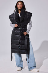 PILOT JONES LONGLINE PUFFER VEST IN FAUX LEATHER