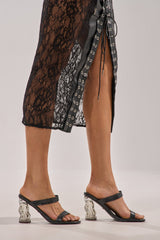 AKIRA GOLD ZARIA BLACK CLEAR HEEL SLIP ON SANDAL