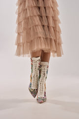 AKIRA GOLD ZOLA MULTI FLORAL STILETTO BOOTIE