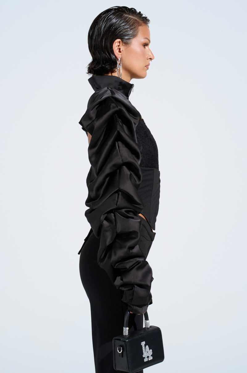 CORA SATIN BOLERO IN BLACK