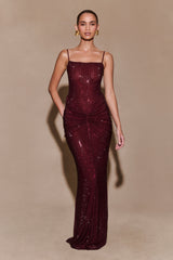 Roisin Diamante Maxi Dress - Mahogany