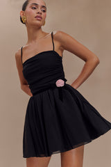 Mischa Mesh Mini Dress With Flower - Black