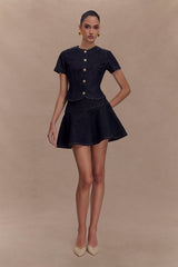 Bethany Short Sleeve Buttoned Denim Top - Washed Indigo Blue