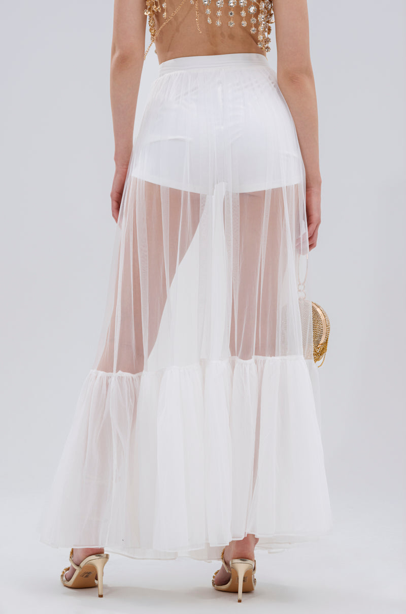TRY ME MESH MAXI SKIRT IN WHITE