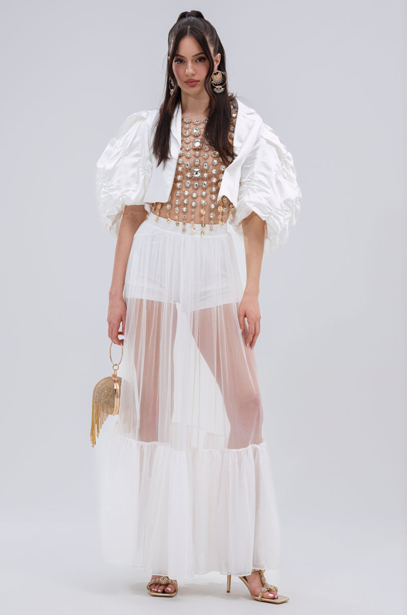 TRY ME MESH MAXI SKIRT IN WHITE