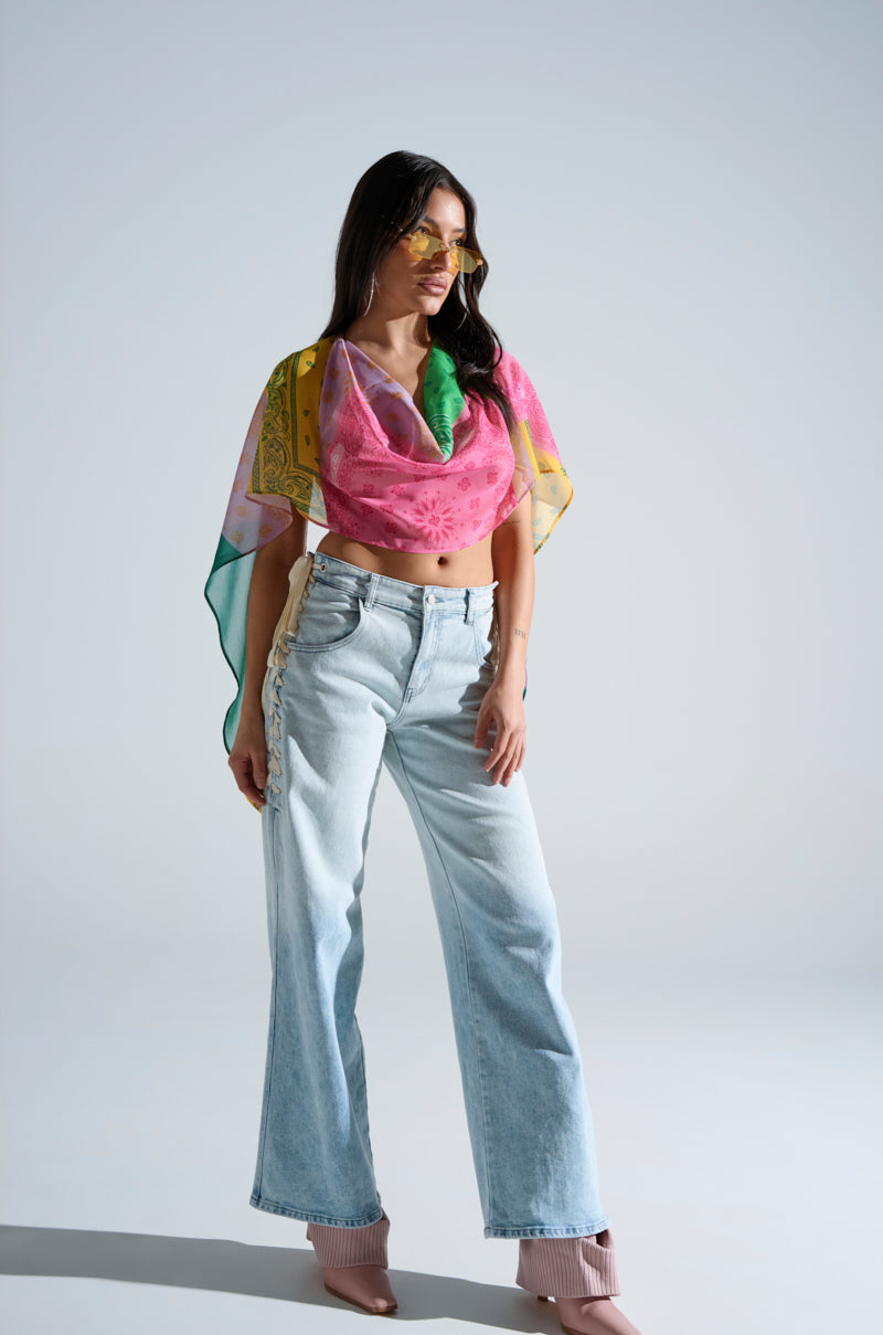 COME HANG WITH ME WIDE LEG DENIM PANT WITH TIES