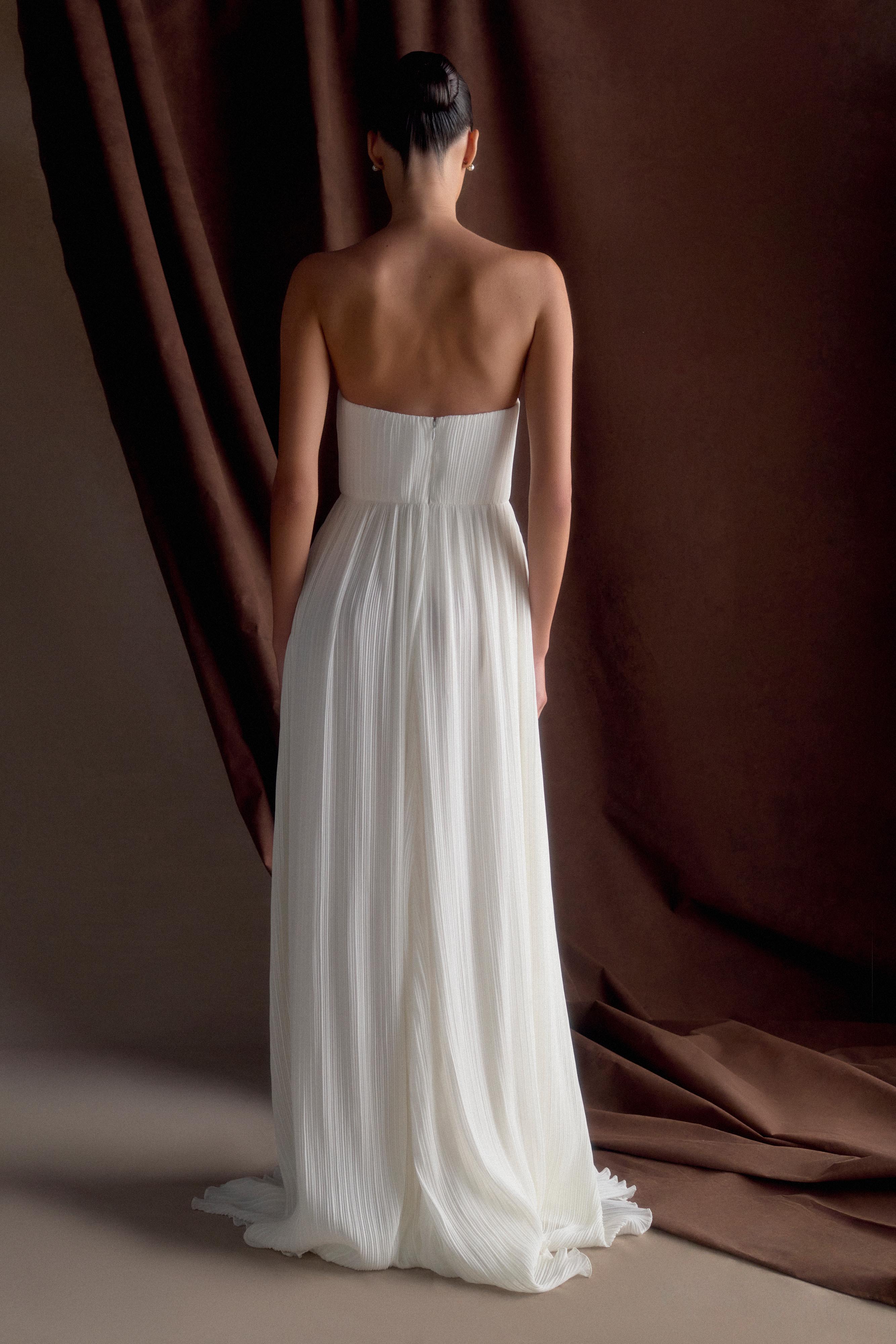 Juno Strapless Pleated Maxi Gown - White