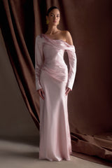 Iris Long Sleeve Satin Maxi Dress - Soft Pink